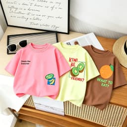 Children Cute Fruit Print Double Sided T Shirt Boys Girls Cotton Short Sleeve Tees O-Neck Short Clothing Baby Daily Casual Wear