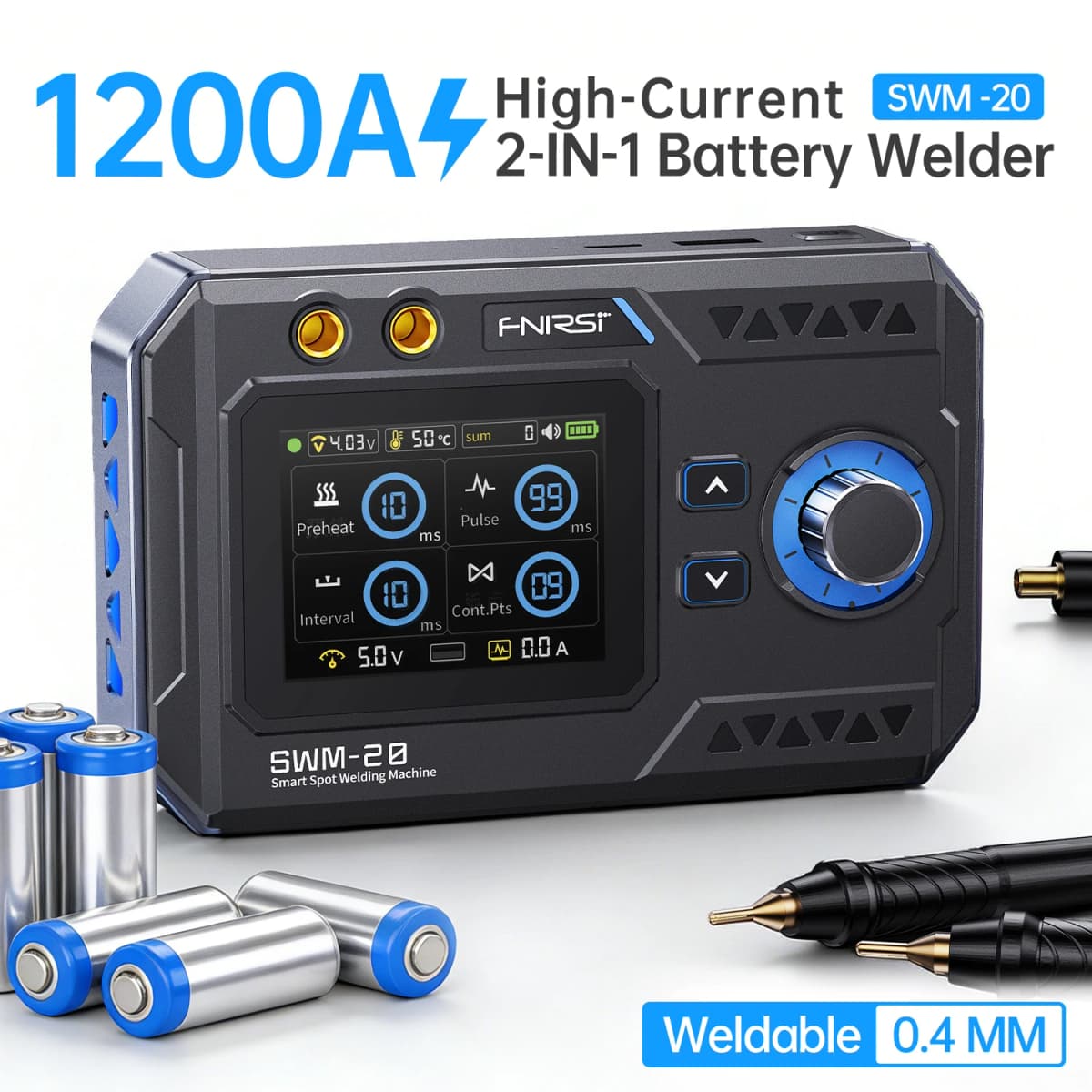 FNIRSI SWM-20 Spot Welder 1200A Dual Pulse Battery Welding Machine 0.1-0.5mm Nickel Sheet Portable 18650 Pack Welder DIY Tool