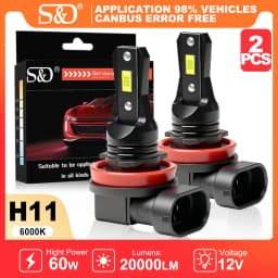 S&D H8 H11 LED Canbus 9005 9006 Fog Light Bulbs 60W 20000LM Wireless CSP LED Headlight Auto Lamp for Car Driving 6000K White