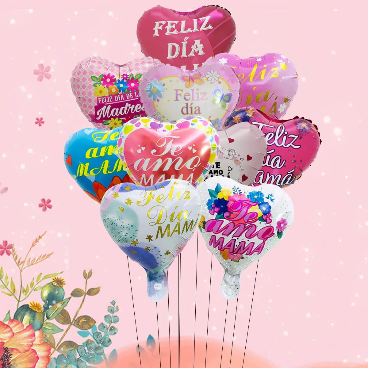 10pcs 10inch Spanish Love You Mom Heart Foil Balloons Spanish Happy Mother's Day Heart Air Balloon Mother's Day Decorations