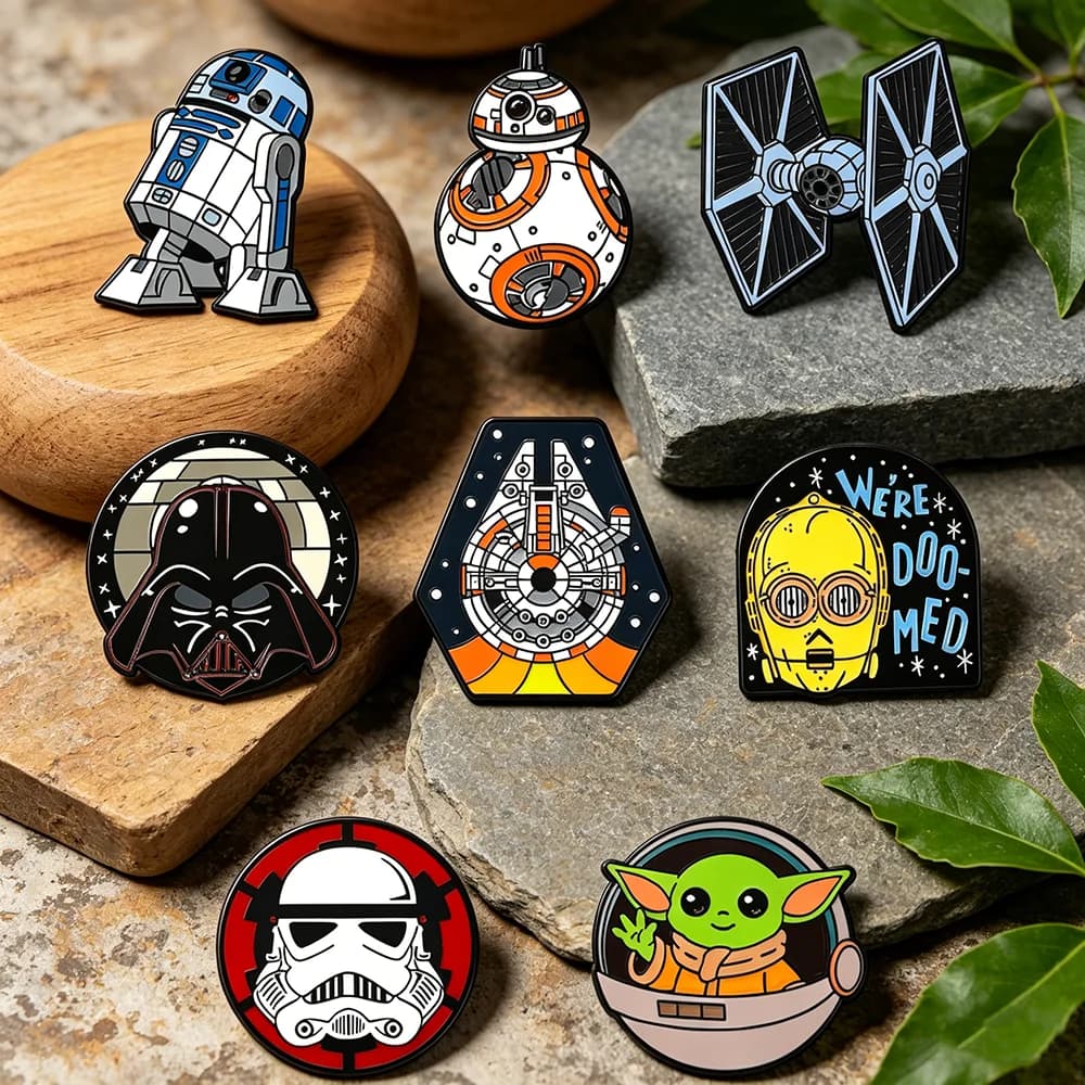 8pcs Star Wars Brooch Set Enameled R2-D2 BB-8 TIE Fighter Darth Vader Stormtrooper Fashion Metal Badges for Backpack
