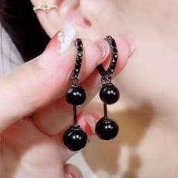 Luxury Trend Black Color Double Layer Earrings For Women Korean Crystal Zircon Geometric Earring Bride Wedding Statement Jewelry