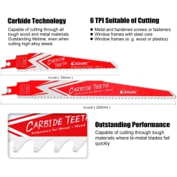 EZARC 3PCS Carbide Reciprocating Saw Blade Endurance for Hard Wood and Metal Demolition R656HM&R956HM 150mm(6'') 225mm(9'') 6TPI