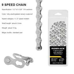RIDERACE Bicycle Chain 116L 8 9 10 11 12 Speed Silver Ultralight Mountain Road Bike Chain For 24/27/30 Variable Speed Chain