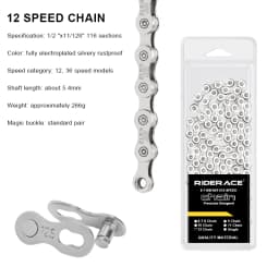 RIDERACE Bicycle Chain 116L 8 9 10 11 12 Speed Silver Ultralight Mountain Road Bike Chain For 24/27/30 Variable Speed Chain