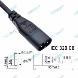 C7/C8 Power "8" Figure Adapter Converter Cable,European IEC320 C7 Female to C8 Male Plug Extension Cord,30cm 60cm 1.8m 3m 500cm