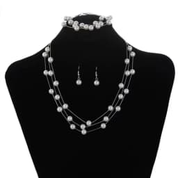 Imitation Pearl Jewelry Set Simulated Pearl Double Layer Women Earrings Necklace Bracelet Sets for Wedding N271