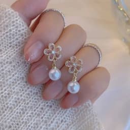 French Light Luxury Pink Tulip Flower Pearl Stud Earrings For Women Korean Zircon Exquisite Earring Party Christmas Jewelry Gift