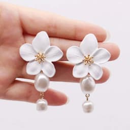 French Light Luxury Pink Tulip Flower Pearl Stud Earrings For Women Korean Zircon Exquisite Earring Party Christmas Jewelry Gift
