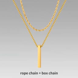 Vnox 3D Vertical Bar Necklaces for Men, Layering Stainless Steel Geometric Pendant, Layered Wheat Rope Cuban Chain, Boy Collar