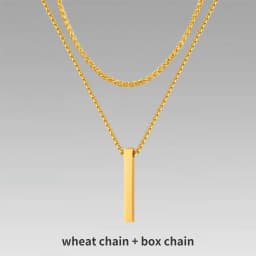 Vnox 3D Vertical Bar Necklaces for Men, Layering Stainless Steel Geometric Pendant, Layered Wheat Rope Cuban Chain, Boy Collar