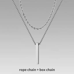 Vnox 3D Vertical Bar Necklaces for Men, Layering Stainless Steel Geometric Pendant, Layered Wheat Rope Cuban Chain, Boy Collar