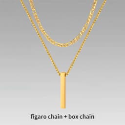 Vnox 3D Vertical Bar Necklaces for Men, Layering Stainless Steel Geometric Pendant, Layered Wheat Rope Cuban Chain, Boy Collar