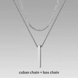 Vnox 3D Vertical Bar Necklaces for Men, Layering Stainless Steel Geometric Pendant, Layered Wheat Rope Cuban Chain, Boy Collar