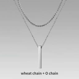 Vnox 3D Vertical Bar Necklaces for Men, Layering Stainless Steel Geometric Pendant, Layered Wheat Rope Cuban Chain, Boy Collar