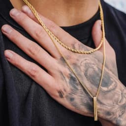 Vnox 3D Vertical Bar Necklaces for Men, Layering Stainless Steel Geometric Pendant, Layered Wheat Rope Cuban Chain, Boy Collar
