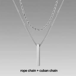 Vnox 3D Vertical Bar Necklaces for Men, Layering Stainless Steel Geometric Pendant, Layered Wheat Rope Cuban Chain, Boy Collar