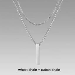 Vnox 3D Vertical Bar Necklaces for Men, Layering Stainless Steel Geometric Pendant, Layered Wheat Rope Cuban Chain, Boy Collar