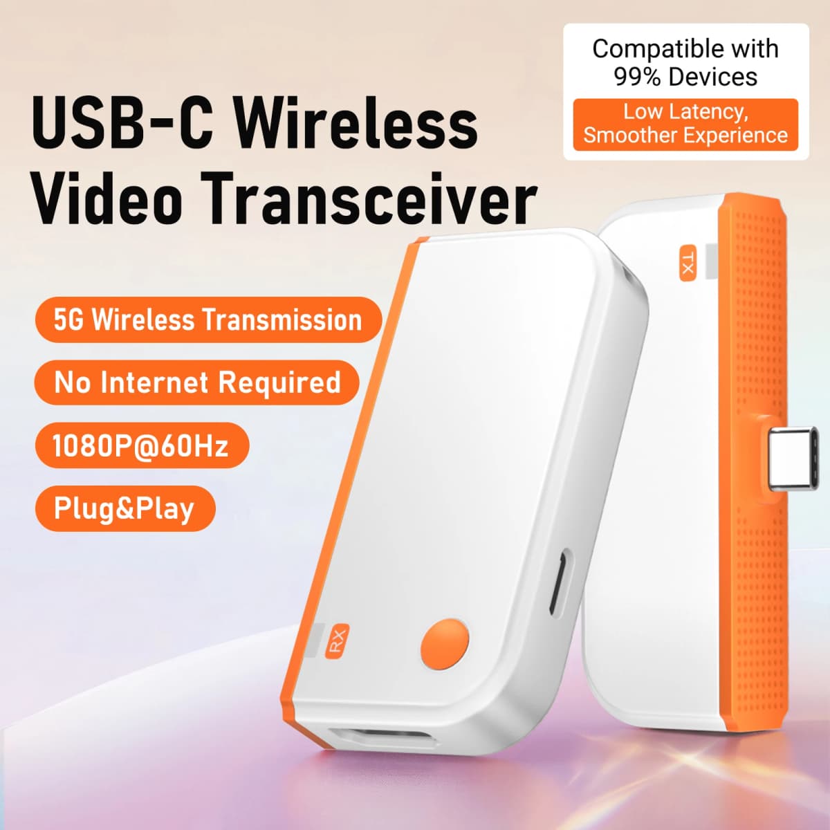 Type-C Wireless Video Transceiver HDMI-Compatible Wireless Video Transmitter Receiver Extender Adapter for Laptop TV PC Phone