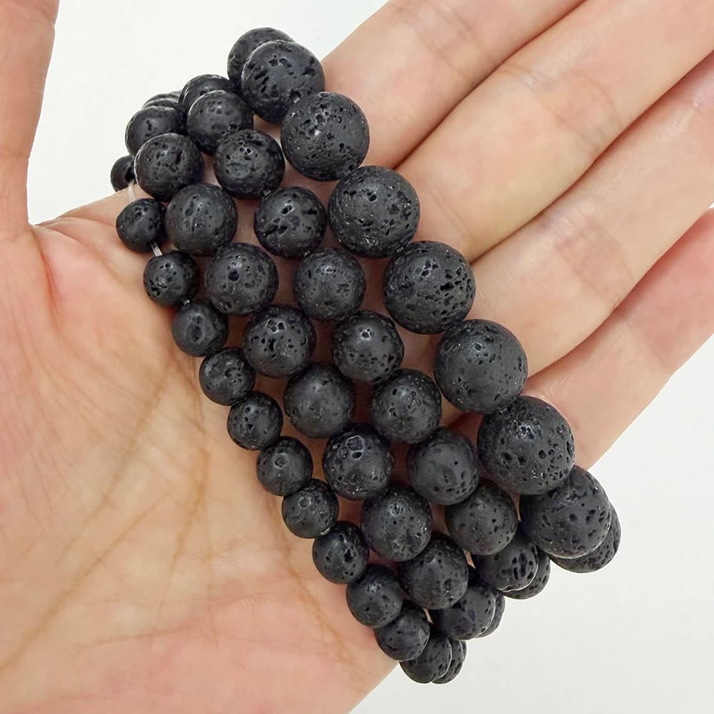 Natural Stone AA Quality Volcano Lava Round Loose Beads 15" Strand 4 6 8 10 12 14MM Pick Size For Jewelry Making