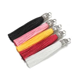 10Pcs 6cm Silk Tassel Charms Brush Tassels With Antique Silver Caps For DIY Jewelry Making Handmade Earrings Pendant Accessories