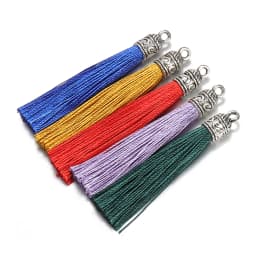 10Pcs 6cm Silk Tassel Charms Brush Tassels With Antique Silver Caps For DIY Jewelry Making Handmade Earrings Pendant Accessories