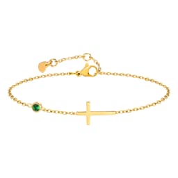 Birthstone Zirconia Thin Chain Link Cross Bracelet Stainless Steel Women's Adjustable Link Stacked Layered Chain Bracelets
