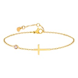 Birthstone Zirconia Thin Chain Link Cross Bracelet Stainless Steel Women's Adjustable Link Stacked Layered Chain Bracelets