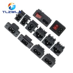 1PCS Pure Copper AC Power Socket Weldable Socket With Switch 2-Hole 3-Core AC Power Charging Port DB ower Socket