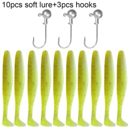 10PCS Soft Lure 5.5cm 7cm 10cm T Tail Worm 3PCS Jigging Head Hook 3g 5g 10g Metal Jig Carp Fishing Pesca Swimbait Gear Kit Bait