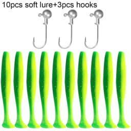 10PCS Soft Lure 5.5cm 7cm 10cm T Tail Worm 3PCS Jigging Head Hook 3g 5g 10g Metal Jig Carp Fishing Pesca Swimbait Gear Kit Bait