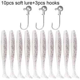 10PCS Soft Lure 5.5cm 7cm 10cm T Tail Worm 3PCS Jigging Head Hook 3g 5g 10g Metal Jig Carp Fishing Pesca Swimbait Gear Kit Bait