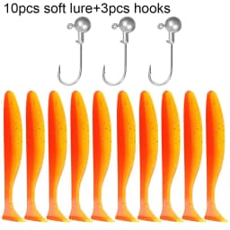 10PCS Soft Lure 5.5cm 7cm 10cm T Tail Worm 3PCS Jigging Head Hook 3g 5g 10g Metal Jig Carp Fishing Pesca Swimbait Gear Kit Bait