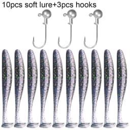10PCS Soft Lure 5.5cm 7cm 10cm T Tail Worm 3PCS Jigging Head Hook 3g 5g 10g Metal Jig Carp Fishing Pesca Swimbait Gear Kit Bait