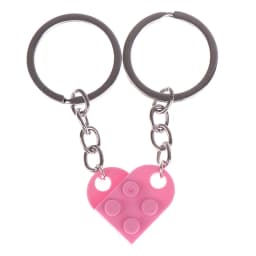 2Pcs Cute Love Heart Brick Keychain for Couples Friendship Women Men Girl Boy Lego Elements Key Ring Birthday Jewelry Gift