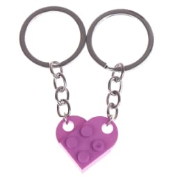 2Pcs Cute Love Heart Brick Keychain for Couples Friendship Women Men Girl Boy Lego Elements Key Ring Birthday Jewelry Gift
