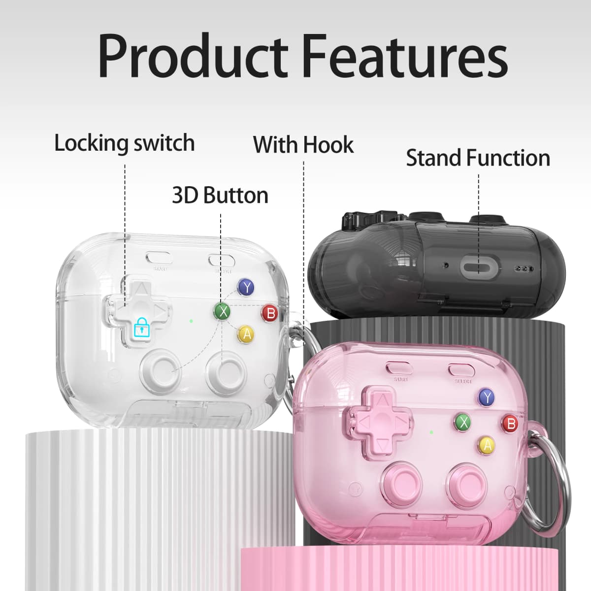 Hard Shell Game Console Design for AirPods Pro 3 2 1 4 5 Case Cover with Secure Lock Clip Protective Cover Headphone Accessories