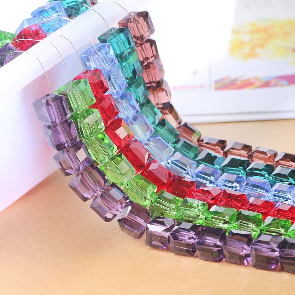 4/6/8/10mm Crystal Glass Square Beads Spacer For Women Jewelry Making DIY Accessories Wholesale Crafts Cube Bead Necklace