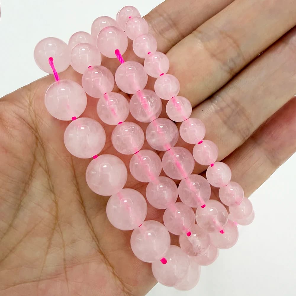 Natural Color (Not Dyed) Pink Rose Quartz Crystals Loose Beads Stone 15" Strand 3 4 6 8 10 12 MM Pick Size For Jewelry Making