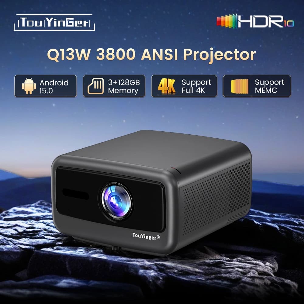 Touyinger Q13W 3800ANSI 4K Projector Android 15 3G+128G Sealed Optics 2.1CH Smart Home Theater WiFi Bluetooth Beamer
