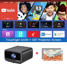 Touyinger Q13W 3800ANSI 4K Projector Android 15 3G+128G Sealed Optics 2.1CH Smart Home Theater WiFi Bluetooth Beamer