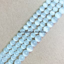18 Styles White Cat Eye Glass Round Loose Beads 4 6 8 10 12mm 7.5" or 15" Pick Length and Size For Jewelry Making DIY