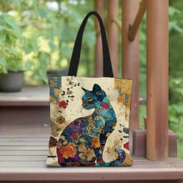 1/5/10pcs Floral Cat Pattern Tote Bag, Aesthetic Canvas School Shoulder Bag, Lightweight Grocery Shopping Bag