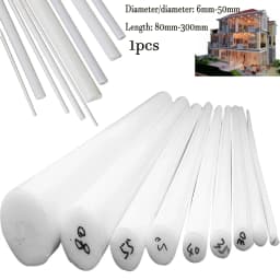 1-5pcs 6-50mm Diameter PTFE Bar White Poly Tetra Fluoro Ethylene Bar Environment-Friendly Non-Toxic DIY PTFE Plastic Rod