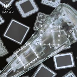 JIANWU 50 Pcs Cute Transparent PET Stickers Aesthetic DIY Shaped Lace Decoration Scrapbooking Diary Stickers Kawaii Stationery