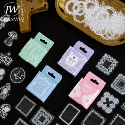 JIANWU 50 Pcs Cute Transparent PET Stickers Aesthetic DIY Shaped Lace Decoration Scrapbooking Diary Stickers Kawaii Stationery