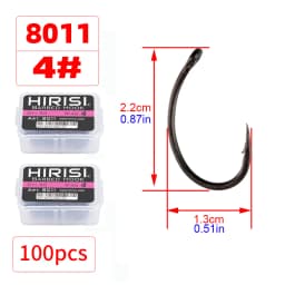 Hirisi 50-100pcs Coating High Carbon Stainless Steel Barbed Hooks Carp Fishing Hooks Pack with Retail Original Box 8011