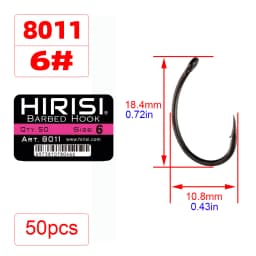 Hirisi 50-100pcs Coating High Carbon Stainless Steel Barbed Hooks Carp Fishing Hooks Pack with Retail Original Box 8011