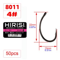 Hirisi 50-100pcs Coating High Carbon Stainless Steel Barbed Hooks Carp Fishing Hooks Pack with Retail Original Box 8011