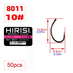 Hirisi 50-100pcs Coating High Carbon Stainless Steel Barbed Hooks Carp Fishing Hooks Pack with Retail Original Box 8011